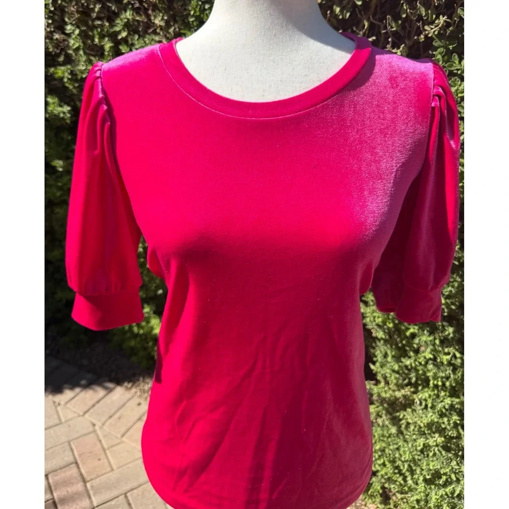 Boden Pink Velvet Puff Short Sleeve Crew Neck Top US 8 UK 12